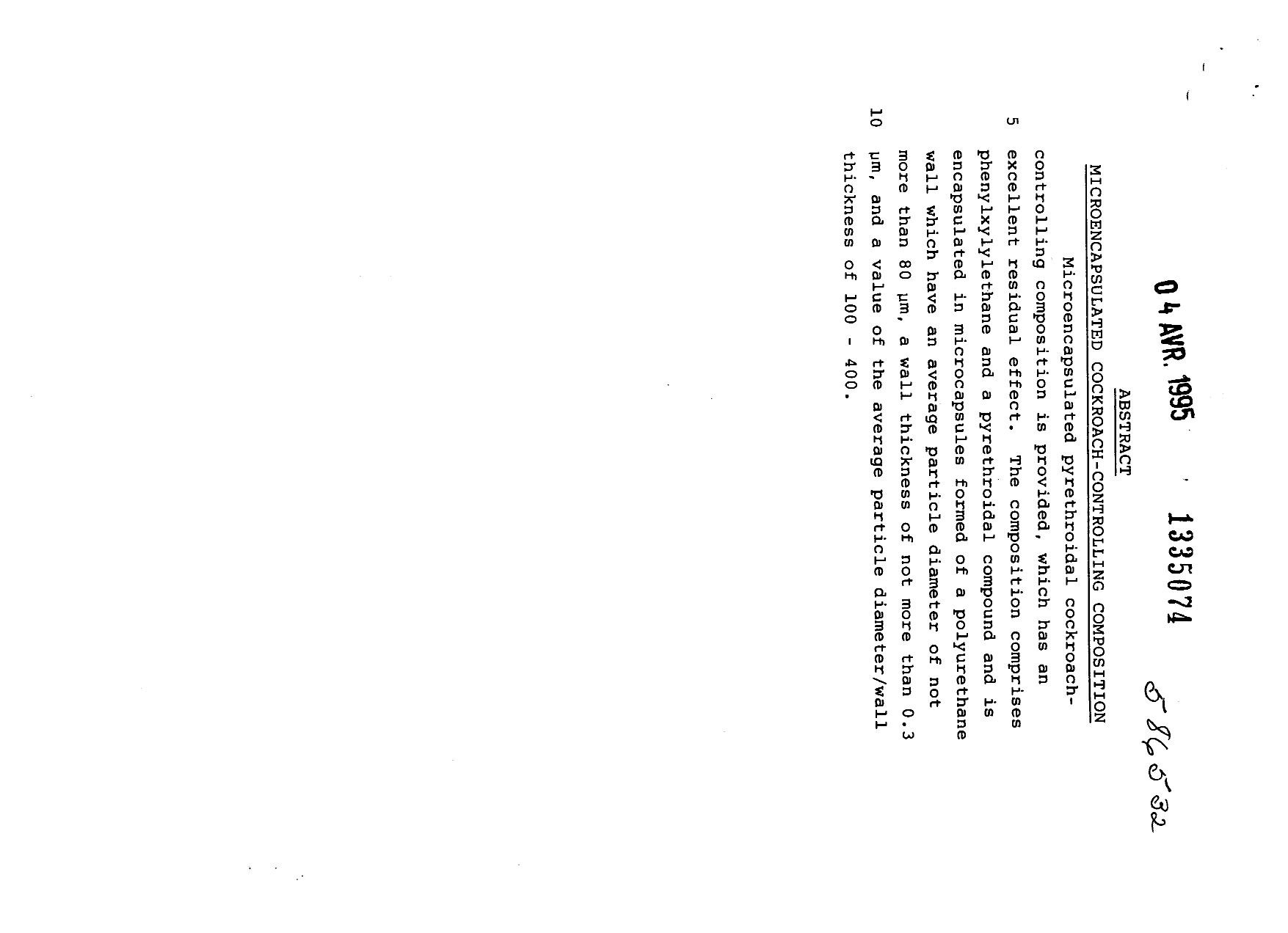 Document de brevet canadien 1335074. Abrégé 19941204. Image 1 de 1