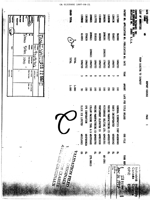 Document de brevet canadien 1335692. Taxes 19970421. Image 1 de 1