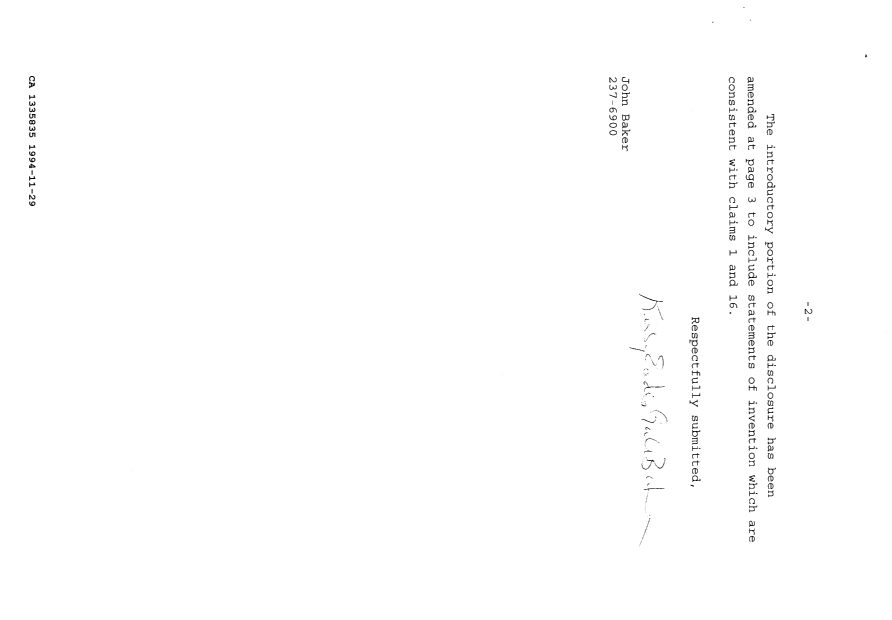 Canadian Patent Document 1335835. Prosecution Correspondence 19941129. Image 2 of 2