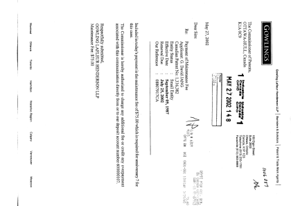 Canadian Patent Document 1336382. Fees 20020527. Image 1 of 1