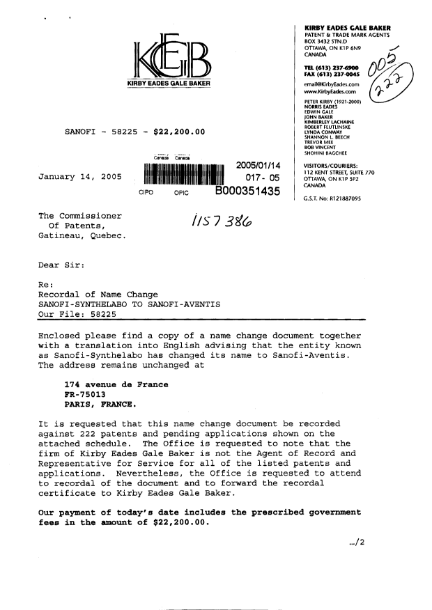 Document de brevet canadien 1336777. Cession 20050114. Image 1 de 14
