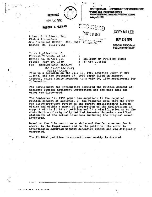 Canadian Patent Document 1337662. PCT Correspondence 19920106. Image 26 of 27