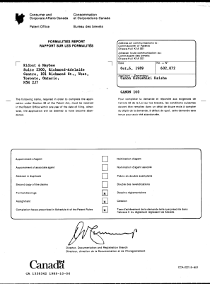 Canadian Patent Document 1338342. Office Letter 19891006. Image 1 of 1