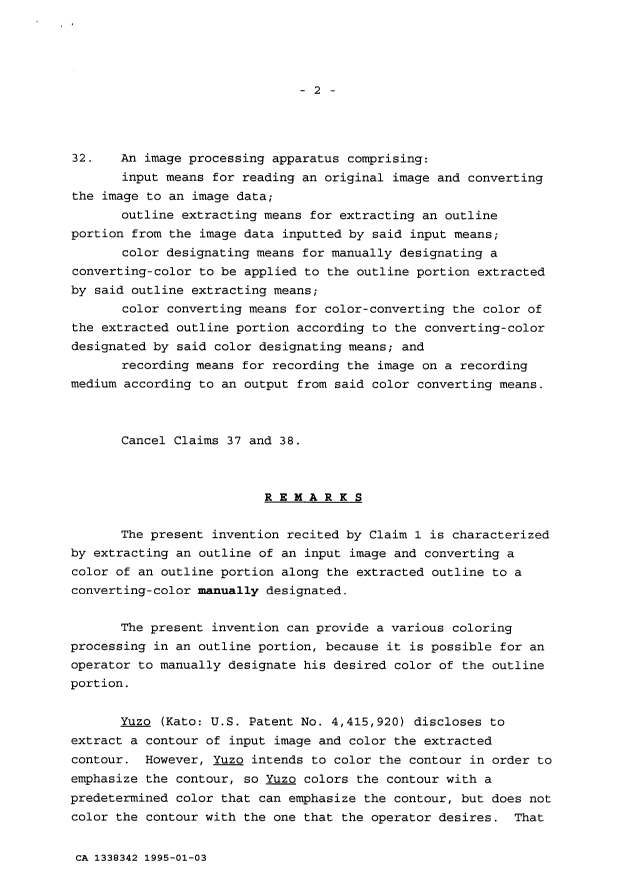 Canadian Patent Document 1338342. Prosecution Correspondence 19950103. Image 2 of 3
