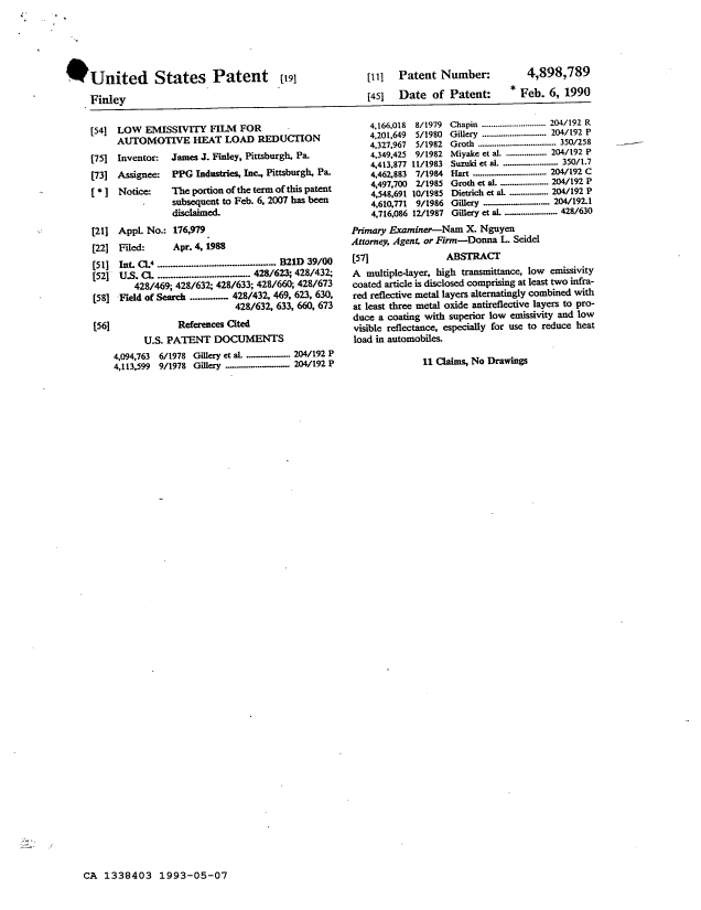 Document de brevet canadien 1338403. Correspondance de la poursuite 19930507. Image 5 de 5