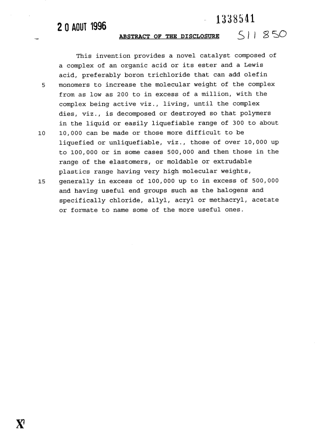 Document de brevet canadien 1338541. Abrégé 19960820. Image 1 de 1