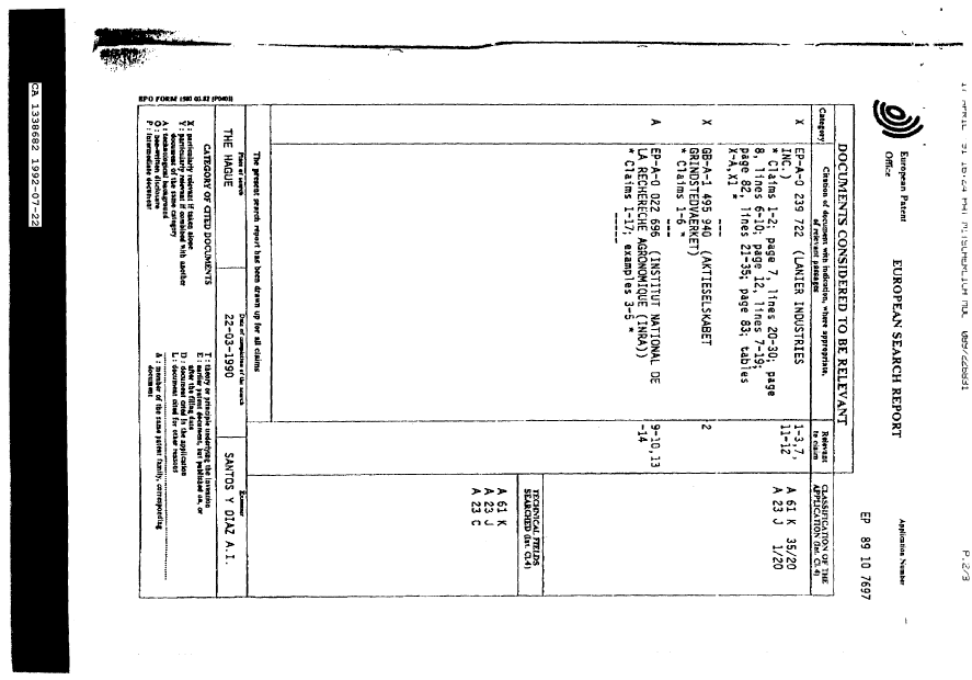 Canadian Patent Document 1338682. Prosecution Correspondence 19920722. Image 4 of 4