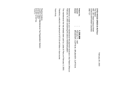 Canadian Patent Document 1338909. Correspondence 20030220. Image 1 of 1