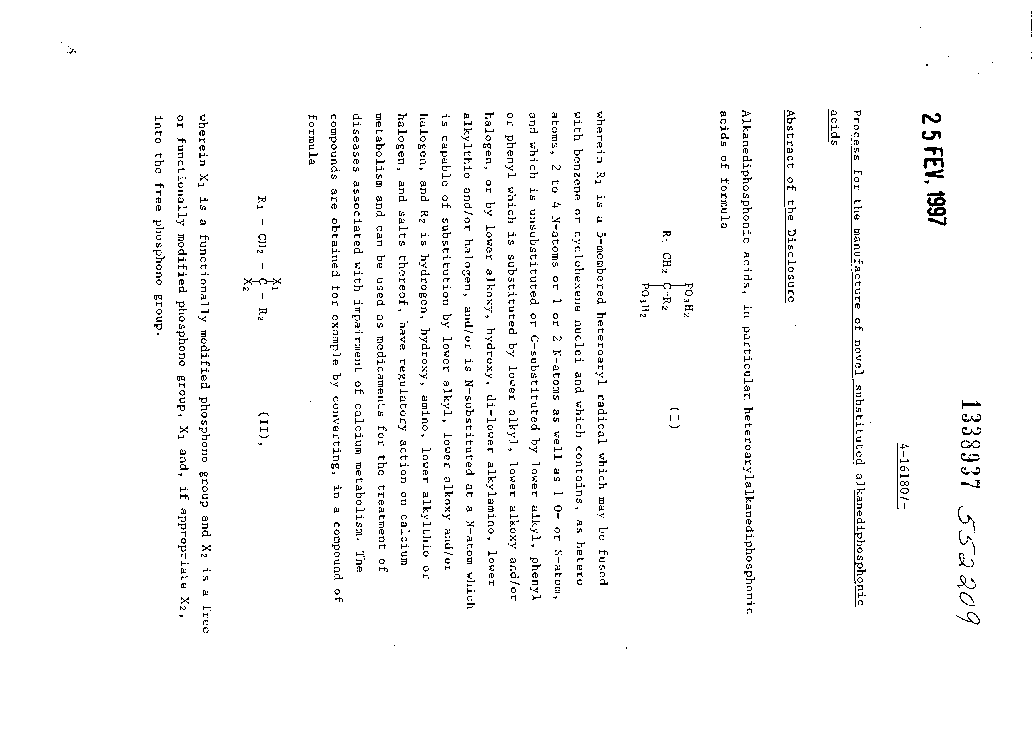 Canadian Patent Document 1338937. Abstract 19961221. Image 1 of 1