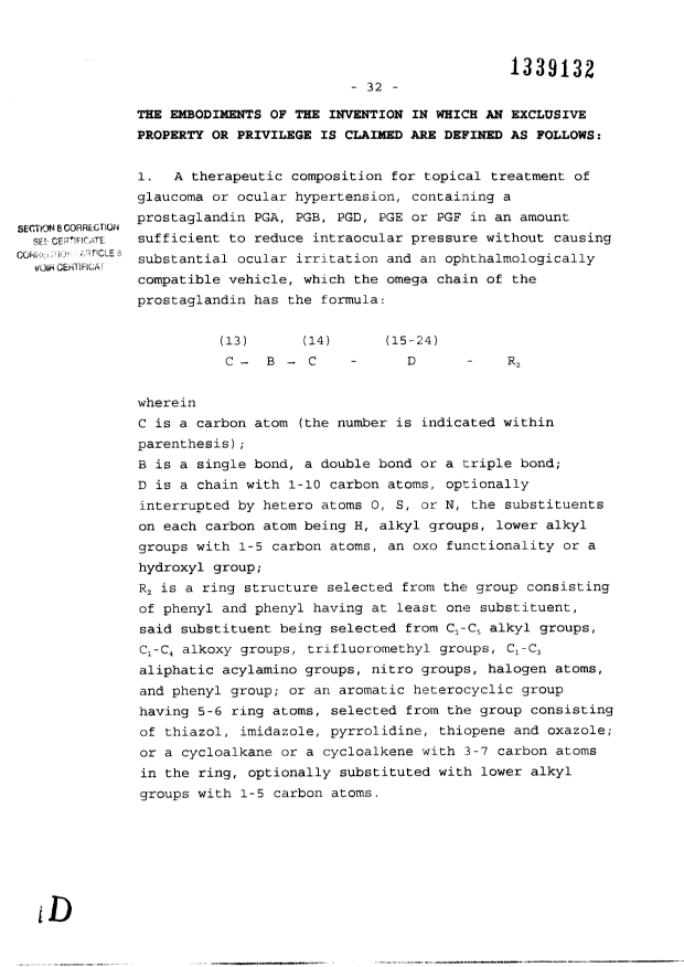 Document de brevet canadien 1339132. Revendications 20020702. Image 1 de 6