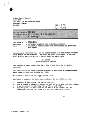 Canadian Patent Document 1339354. Examiner Requisition 19940107. Image 1 of 2