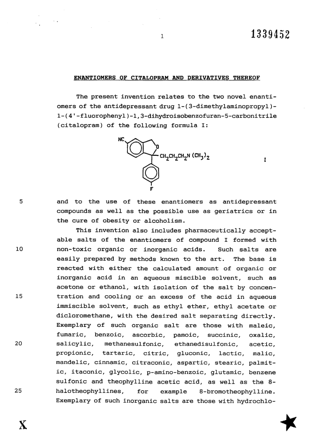 Document de brevet canadien 1339452. Description 19970909. Image 1 de 15
