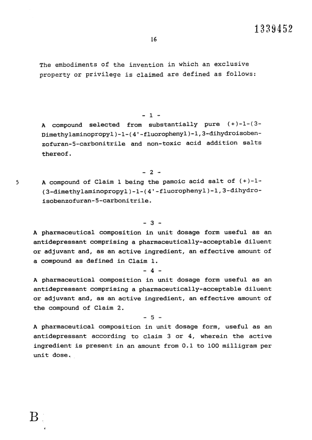 Document de brevet canadien 1339452. Revendications 19970909. Image 1 de 3