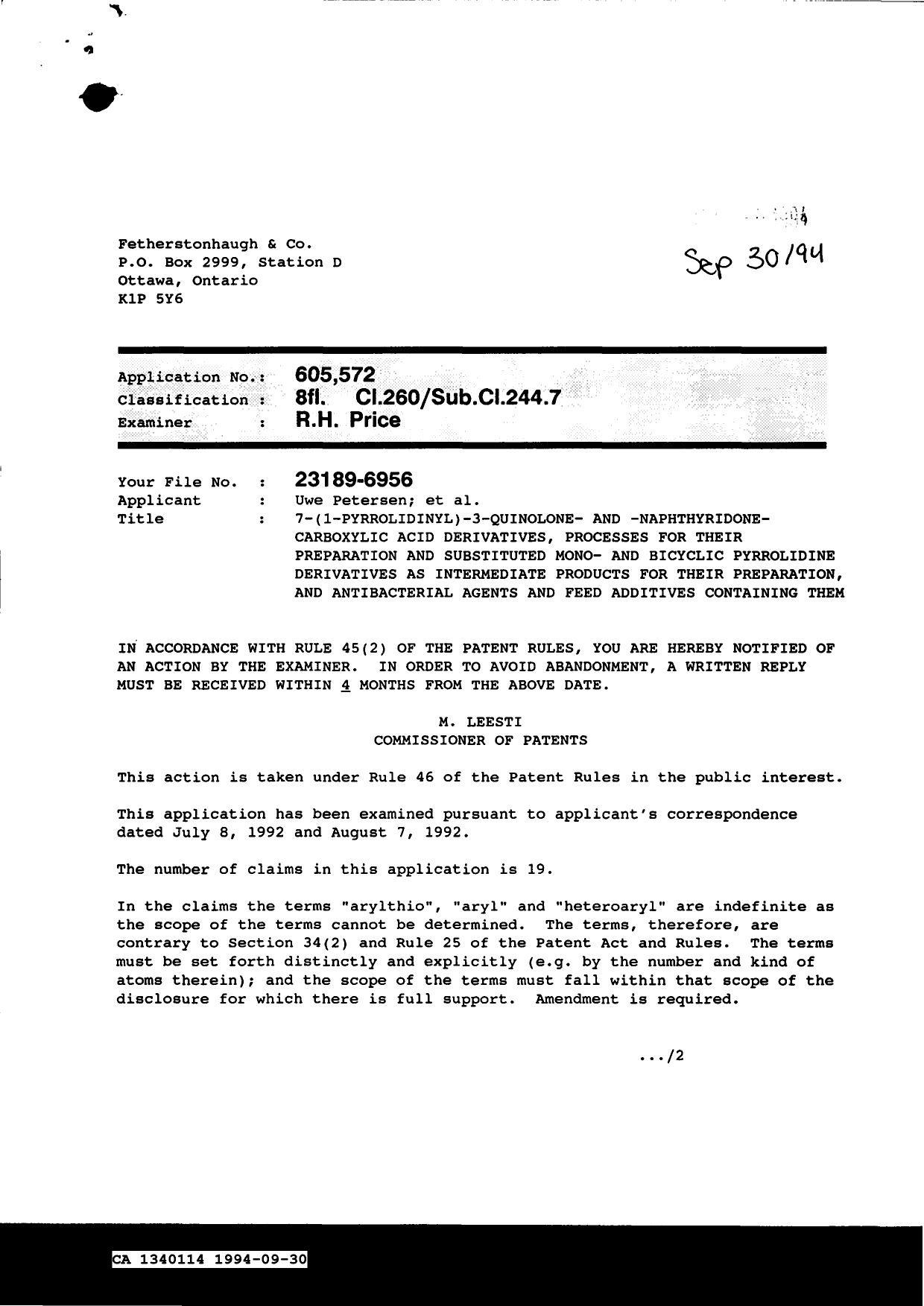Document de brevet canadien 1340114. Poursuite-Amendment 19931230. Image 1 de 2