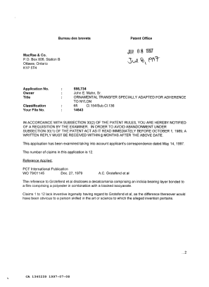 Document de brevet canadien 1340239. Demande d'examen 19970708. Image 1 de 2