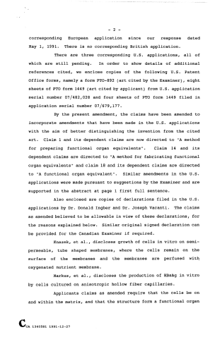 Canadian Patent Document 1340581. Prosecution Correspondence 19911227. Image 2 of 32
