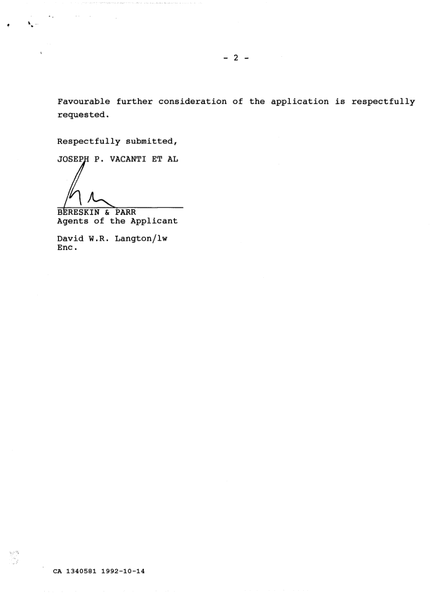 Document de brevet canadien 1340581. Correspondance de la poursuite 19921014. Image 2 de 2