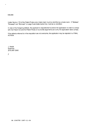 Canadian Patent Document 1340750. Examiner Requisition 19971104. Image 2 of 2