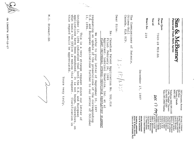 Document de brevet canadien 1340974. Correspondance reliée au PCT 19971217. Image 1 de 1
