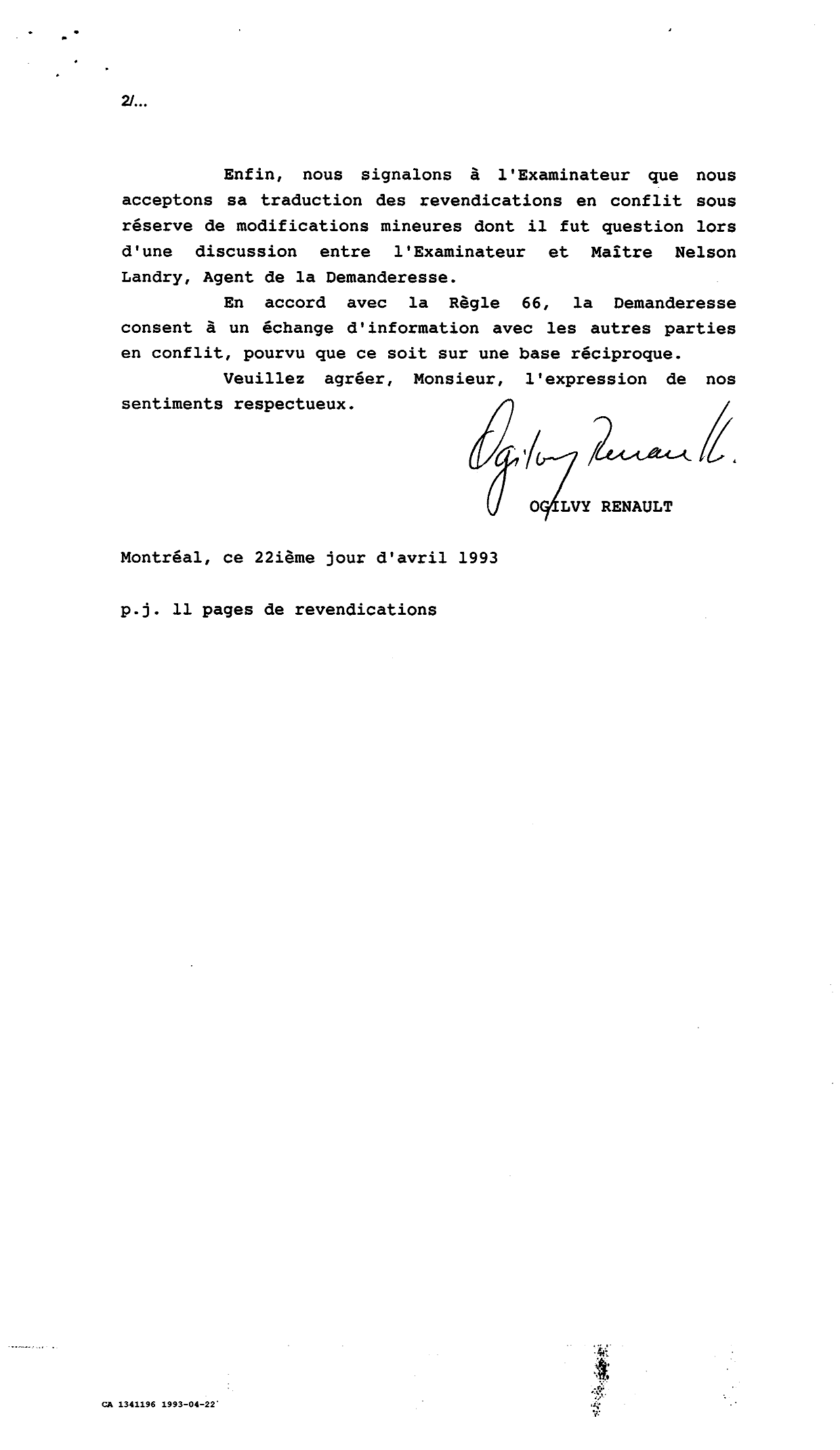 Document de brevet canadien 1341196. Poursuite-Amendment 19921222. Image 2 de 2