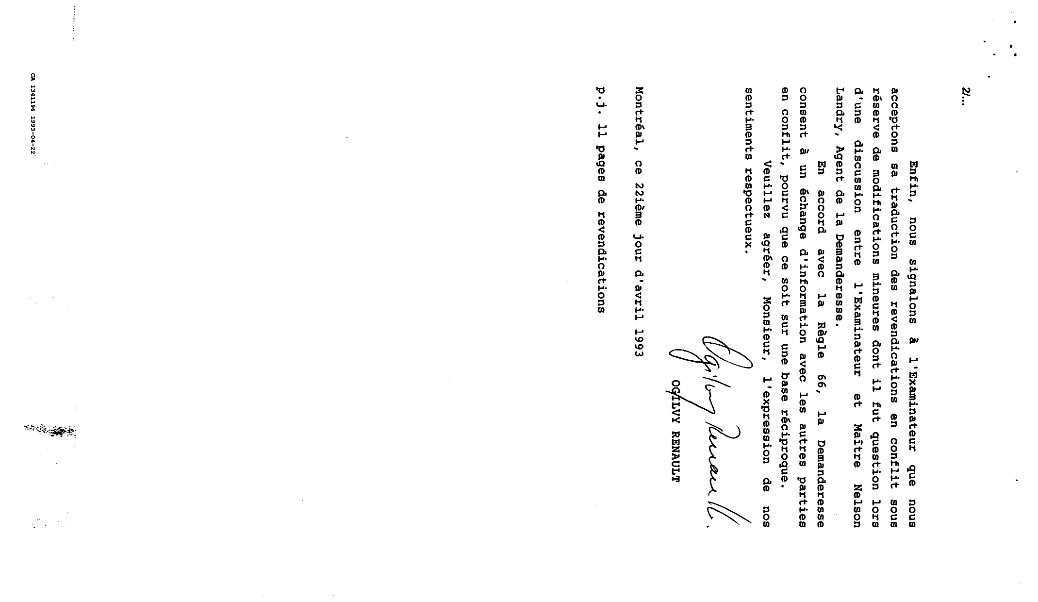 Canadian Patent Document 1341196. Prosecution-Amendment 19921222. Image 2 of 2