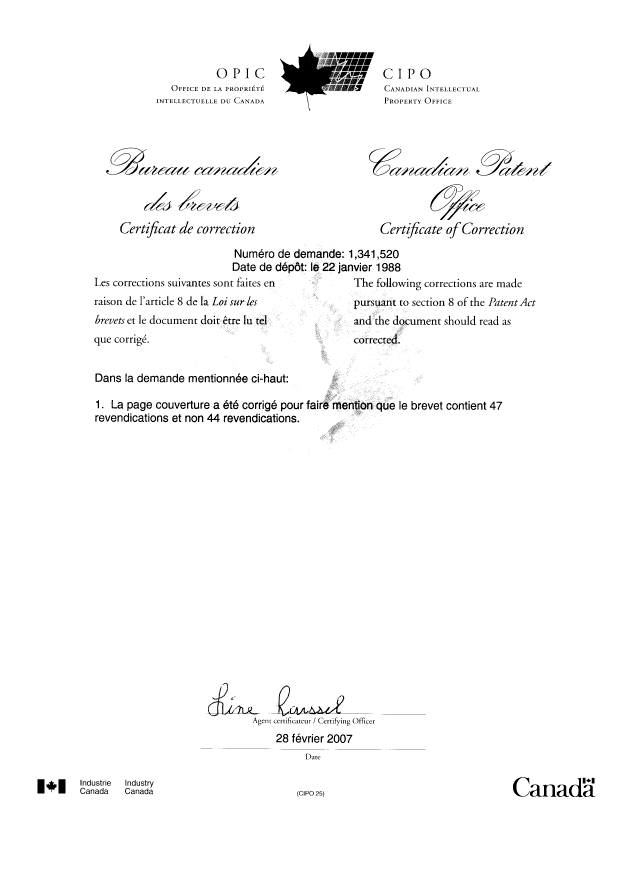 Document de brevet canadien 1341520. Poursuite-Amendment 20070228. Image 2 de 2