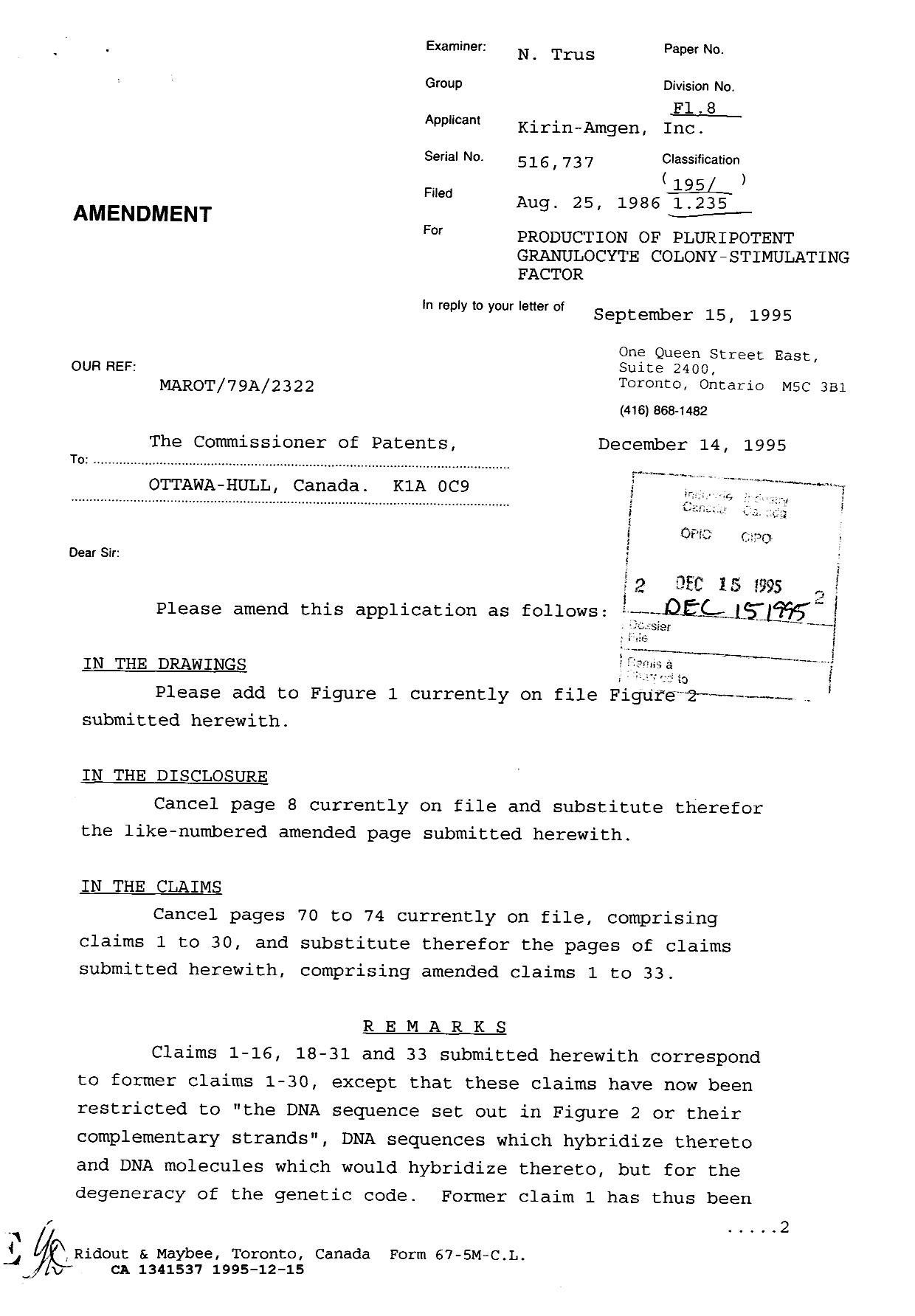 Canadian Patent Document 1341537. Prosecution-Amendment 19941215. Image 1 of 10