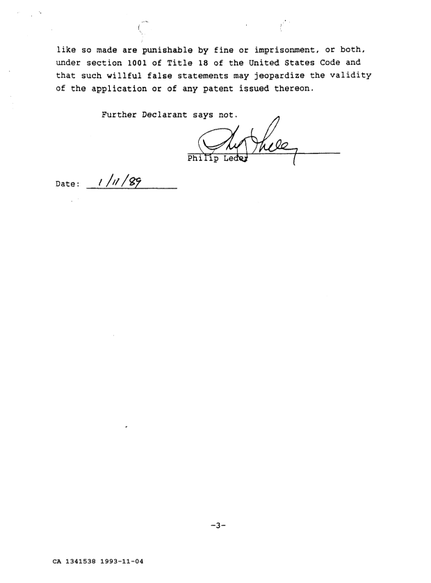 Canadian Patent Document 1341538. Prosecution Correspondence 19931104. Image 6 of 6