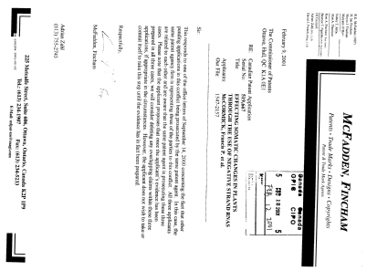 Canadian Patent Document 1341556. PCT Correspondence 20010212. Image 1 of 1