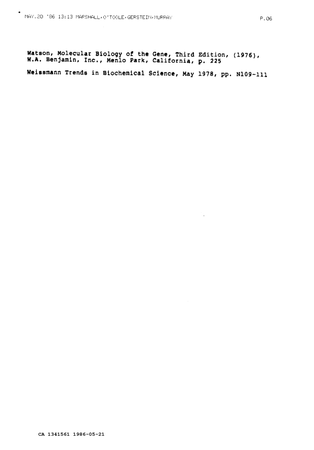 Document de brevet canadien 1341561. Correspondance de la poursuite 19860521. Image 7 de 7