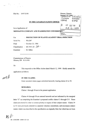 Document de brevet canadien 1341565. Correspondance de la poursuite 19991012. Image 1 de 26