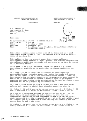 Canadian Patent Document 1341573. Examiner Requisition 19961018. Image 1 of 11