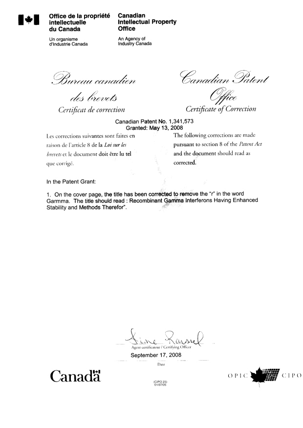 Canadian Patent Document 1341573. Prosecution-Amendment 20080917. Image 2 of 2