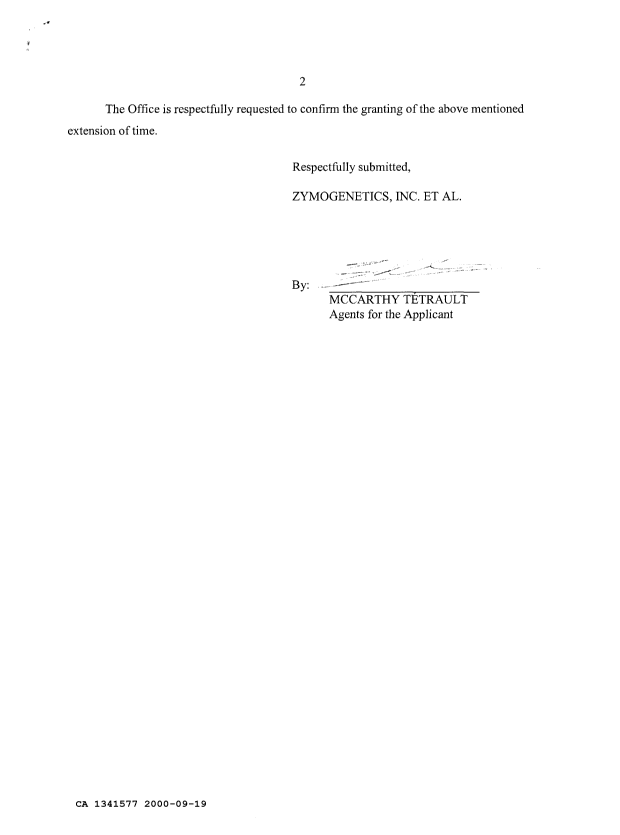 Document de brevet canadien 1341577. Correspondance reliée au PCT 20000919. Image 2 de 2
