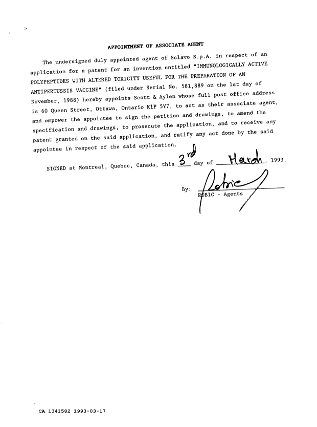 Document de brevet canadien 1341582. Correspondance reliée au PCT 19930317. Image 2 de 2