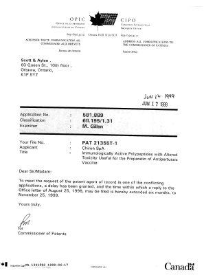 Document de brevet canadien 1341582. Lettre du bureau 19990617. Image 1 de 1