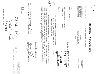 Canadian Patent Document 1341590. PCT Correspondence 20001208. Image 1 of 1