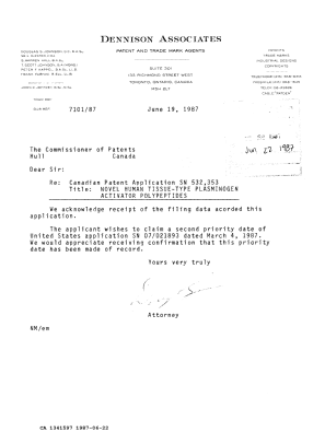 Document de brevet canadien 1341597. Correspondance reliée au PCT 19870622. Image 1 de 1