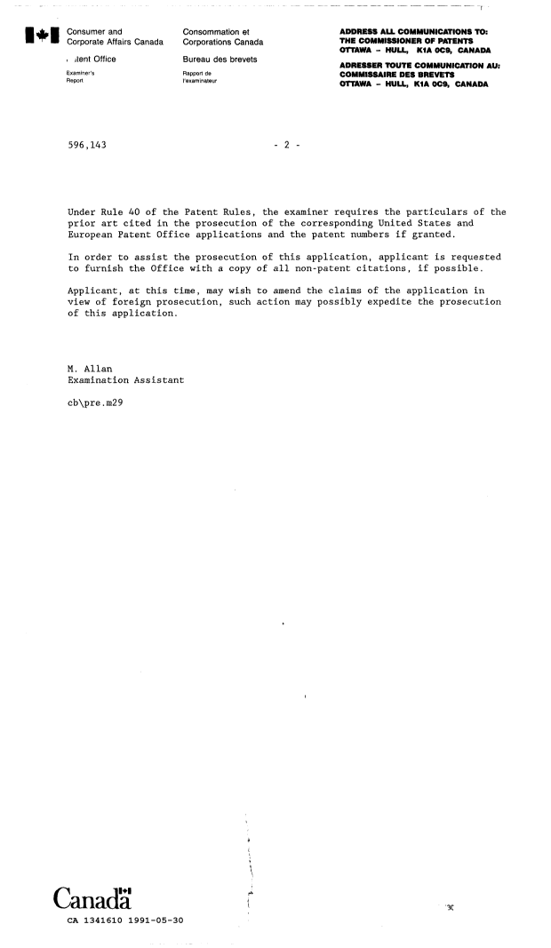 Document de brevet canadien 1341610. Demande d'examen 19910530. Image 2 de 2