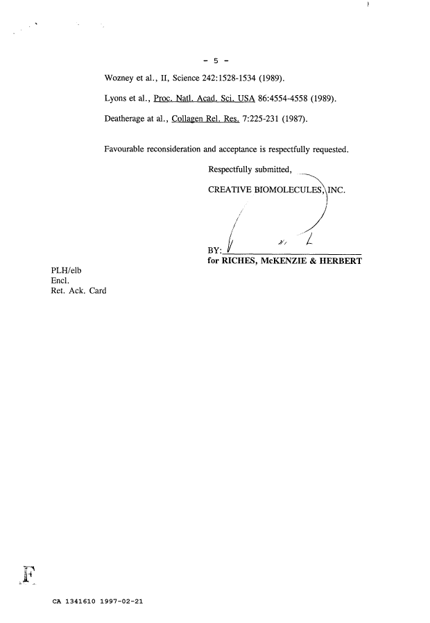 Document de brevet canadien 1341610. Correspondance de la poursuite 19970221. Image 5 de 5