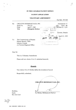 Document de brevet canadien 1341610. Correspondance de la poursuite 19990419. Image 1 de 1