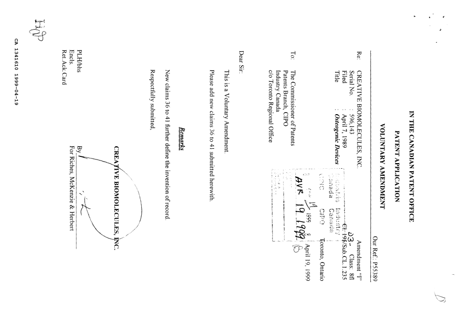 Document de brevet canadien 1341610. Correspondance de la poursuite 19990419. Image 1 de 1