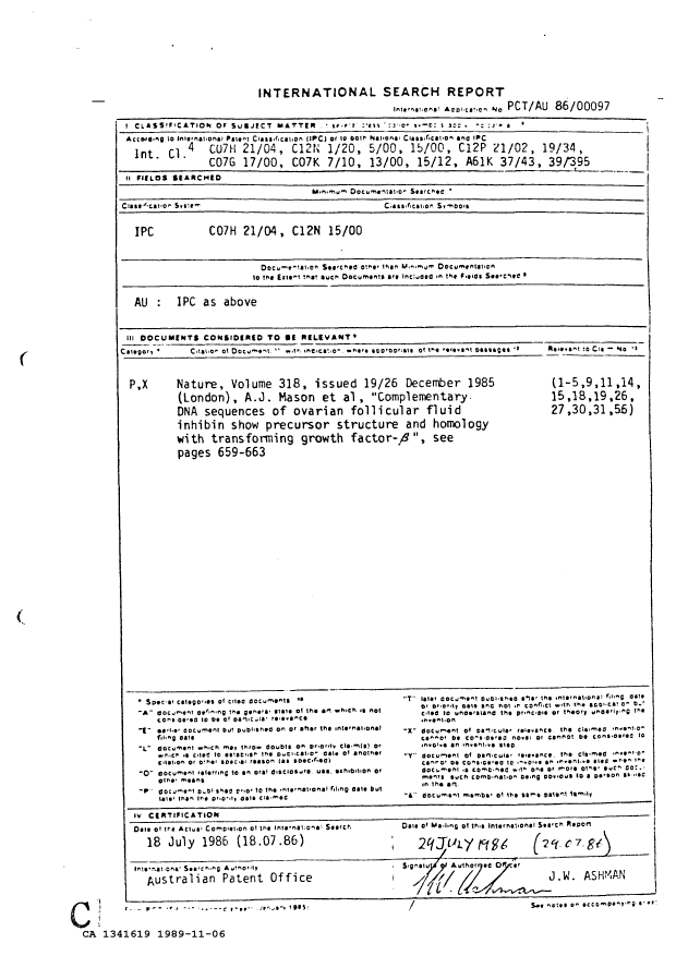 Canadian Patent Document 1341619. Prosecution Correspondence 19891106. Image 4 of 5