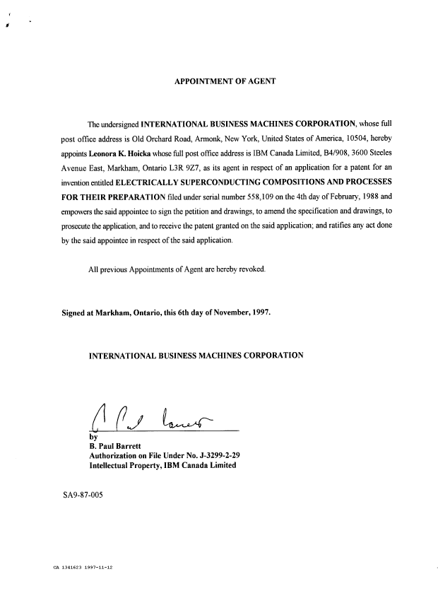 Document de brevet canadien 1341623. Correspondance reliée au PCT 19971112. Image 2 de 2