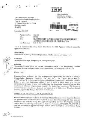 Document de brevet canadien 1341623. Correspondance de la poursuite 20050930. Image 1 de 4