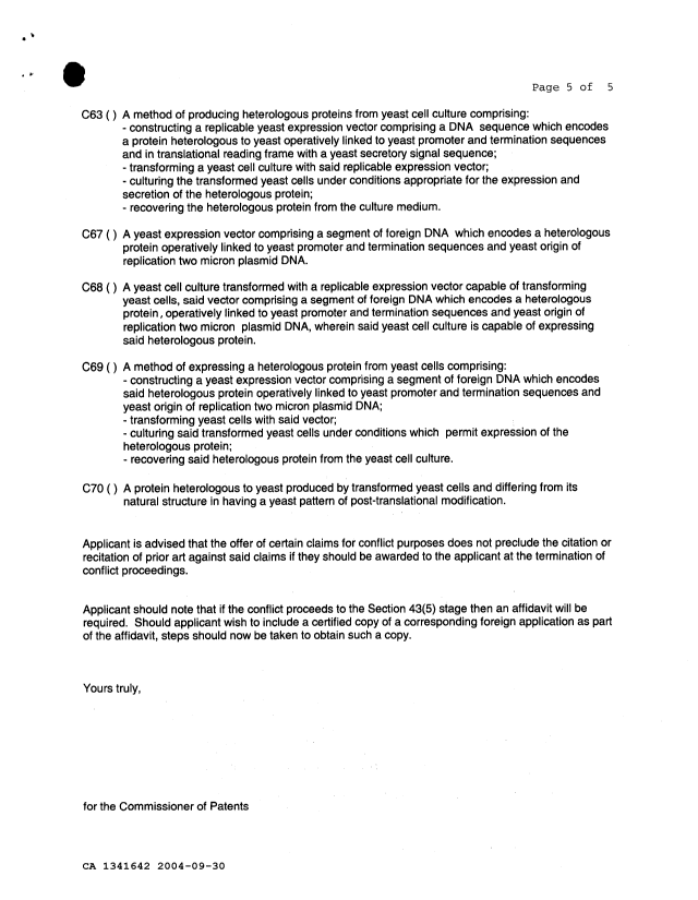 Document de brevet canadien 1341642. Redélivrance 20040930. Image 4 de 4