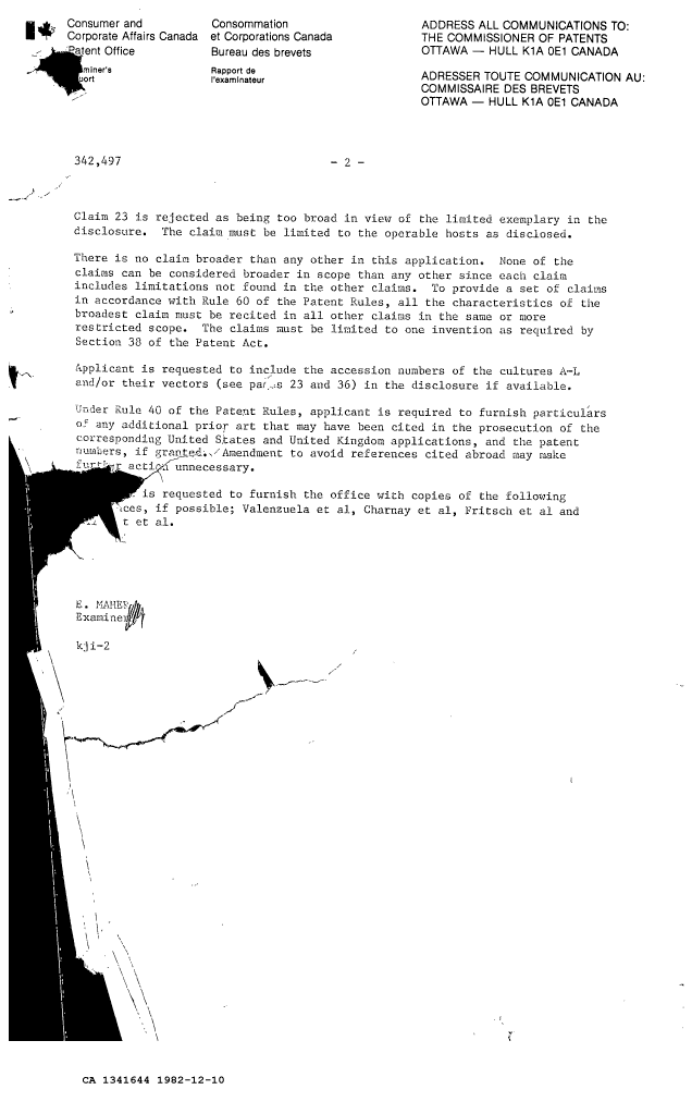 Document de brevet canadien 1341644. Modification 19821210. Image 2 de 2