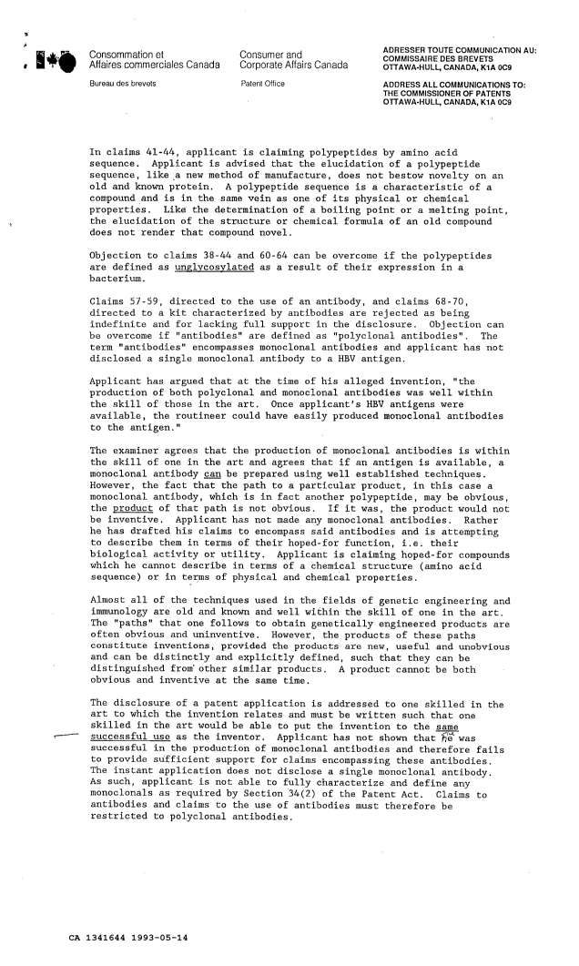 Canadian Patent Document 1341644. Reissue 19930514. Image 4 of 5