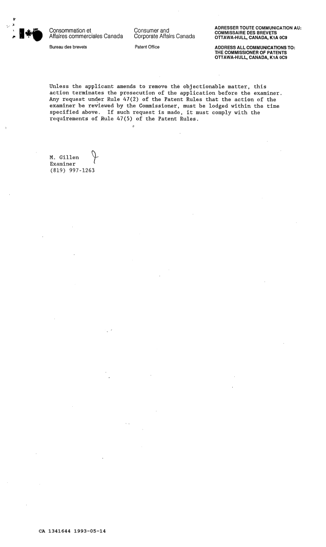 Document de brevet canadien 1341644. Redélivrance 19930514. Image 5 de 5