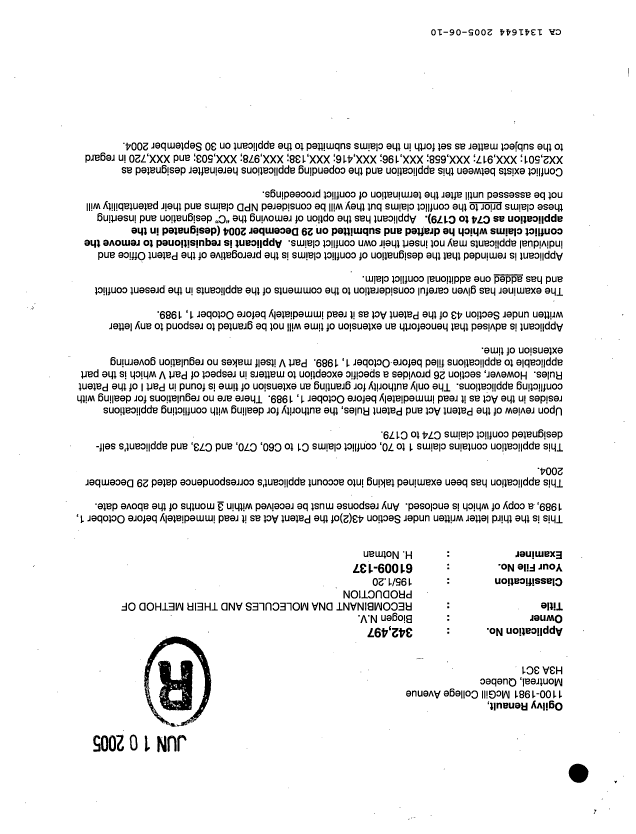 Canadian Patent Document 1341644. Reissue 20050610. Image 1 of 3